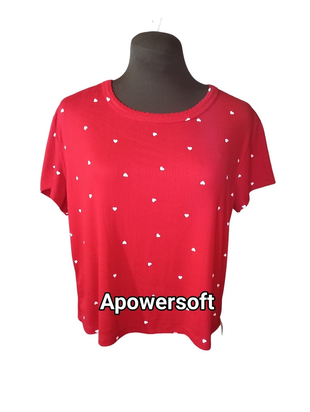 Auden Red Pointelle Heart Print Tee Size XL